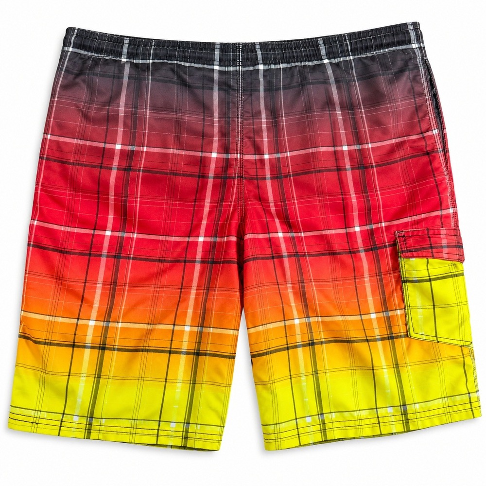 ONeill Mens Size 42 Board‎ Shorts Red Orange Yellow Plaid Swim Surf Cargo Pocket